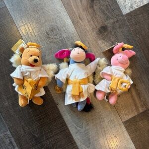 Disney Store Winnie the Pooh Angel Plush Set Pooh Piglet Eeyore Christmas